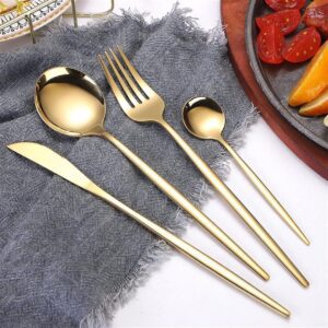24Pcs Gold Stainless Steel Dinner Set – Knives, Forks & Spoons For Kitchen Dining