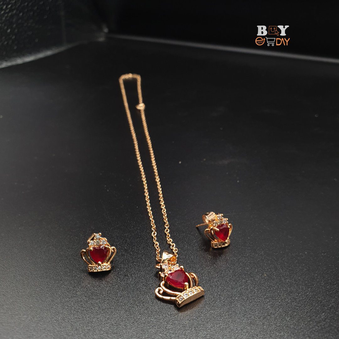 Princess Crown Pendant Set With Earrings